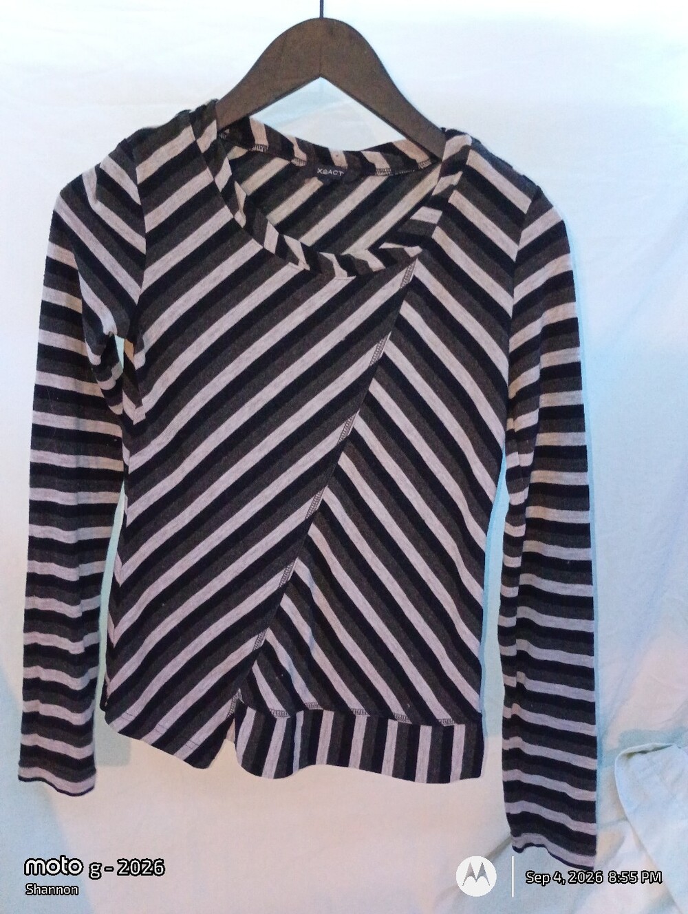 Black and Gray Striped Long-Sleeve Top